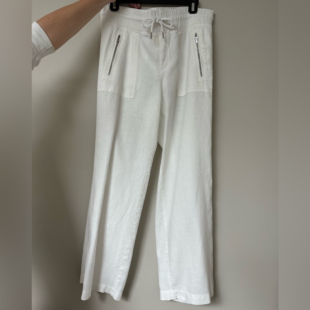 Athleta Cabo linen wide leg white pant